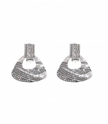 Oorclips | Zilverkleurige oorclip strass motief