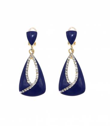 Oorclips blauw met strass rand | stijlvol & elegant