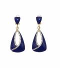 Oorclips blauw met een strass rand in het midden van de hanger
