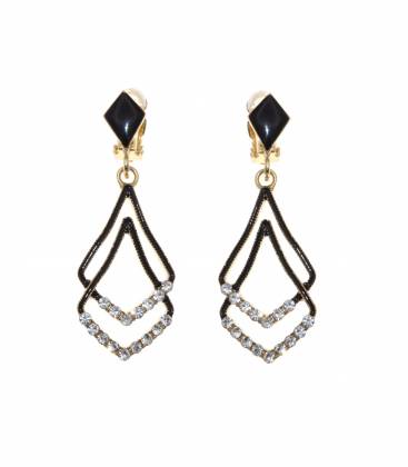 Oorclips | statement dubbele hanger stras