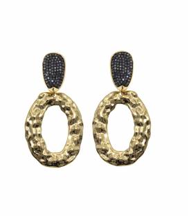 Oorclips | Goudkleurige oorclip donker strass steentje