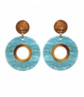 Oorclips | Turquoise met bruine rand clip oorbel