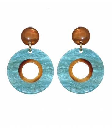 Oorclips | Turquoise met bruine rand clip oorbel