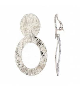 Oorclips | Zilverkleurige oorclips met ovale hanger | Elegante sieraden