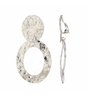 Oorclips | Zilverkleurige oorclips met ovale hanger | Elegante sieraden