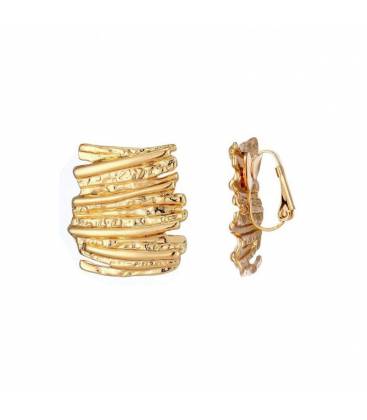 Oorclips | Goudkleurige rechthoekig streep patroon | Mode accessoires