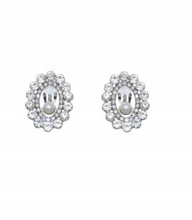 Oorclips | Zilverkleurige oorclips met strass randen | Oorclips met pareltje