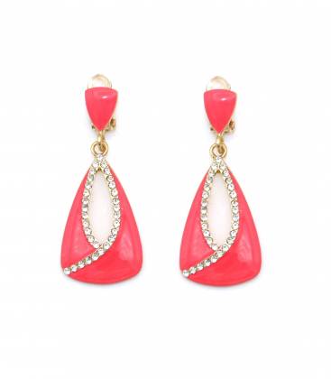 Oorclips | Roze strass hanger | Elegante klem oorbellen