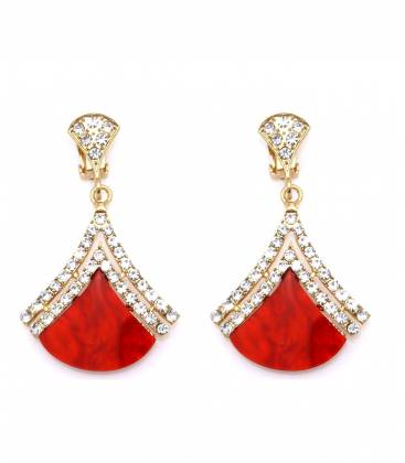 Oorclips | Goudkleurige oorclips met rood accent | Elegante oorclips met strass