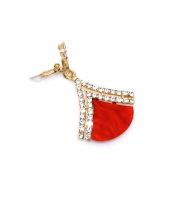 Oorclips | Goudkleurige oorclips met rood accent | Elegante oorclips met strass