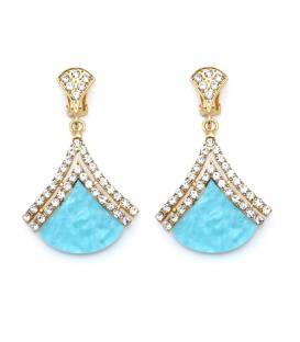 Oorclips | Goudkleurige oorclips met blauw accent | Elegante oorclips met strass