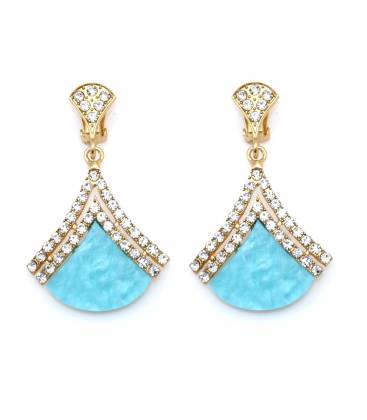 Oorclips | Goudkleurige oorclips met blauw accent | Elegante oorclips met strass