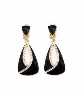 Oorclips | Zwarte oorclips met heldere strass rand | Clip-on oorbellen zonder gaatjes