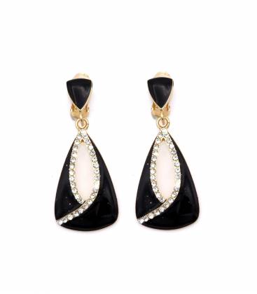 Oorclips | Zwarte oorclips met heldere strass rand | Clip-on oorbellen zonder gaatjes