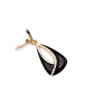 Oorclips | Zwarte oorclips met heldere strass rand | Clip-on oorbellen zonder gaatjes