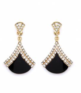 Oorclips | Goudkleurige oorclips met zwarte inleg | Elegante oorclips met strass
