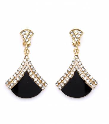 Oorclips | Goudkleurige oorclips met zwarte inleg | Elegante oorclips met strass