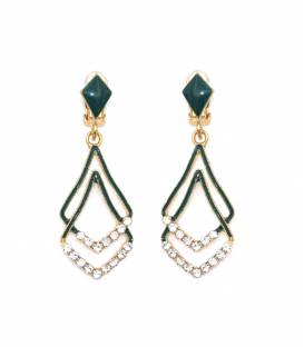 Groene oorclips | Modeaccessoire | Dubbele hanger strass steentjes