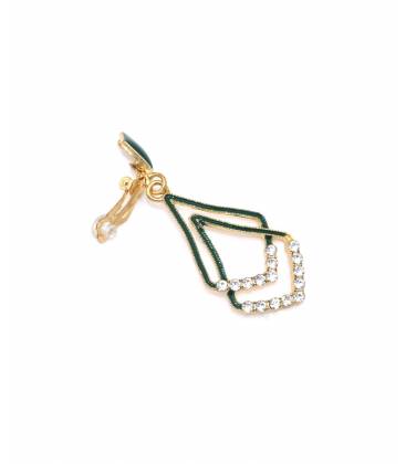 Groene oorclips | Modeaccessoire | Dubbele hanger strass steentjes