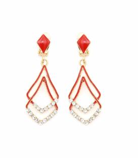 Oorclips | Rode dubbele hanger | Strass steentjes