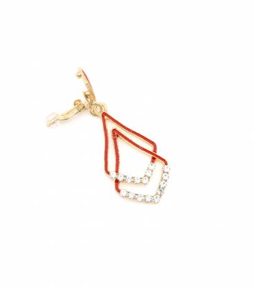 Oorclips | Rode dubbele hanger | Strass steentjes