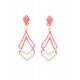 Oorclips roze met een dubbele hanger en heldere strass steentjes