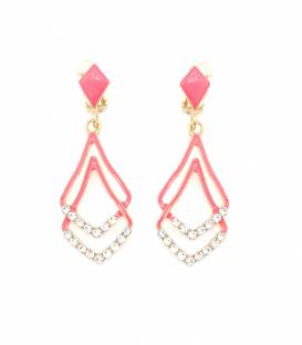 Oorclips | Roze dubbele hanger | Strass steentjes