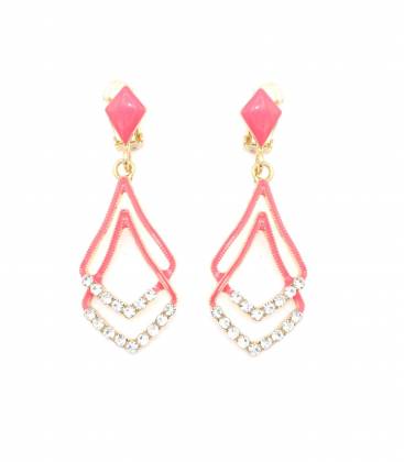 Oorclips | Roze dubbele hanger | Strass steentjes