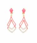 Oorclips roze met een dubbele hanger en heldere strass steentjes