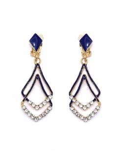 Oorclips | Blauwe oorclips met dubbele hanger | Strass steentjes