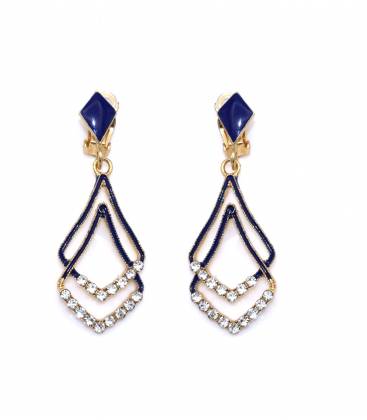 Oorclips | Blauwe oorclips met dubbele hanger | Strass steentjes