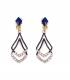 Oorclips | Blauwe oorclips met dubbele hanger | Strass steentjes