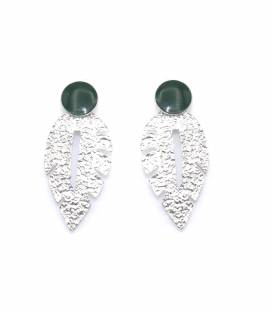 Oorclips | Zilverkleurige oorclips met groen detail | Groene oorclips zonder gaatjes