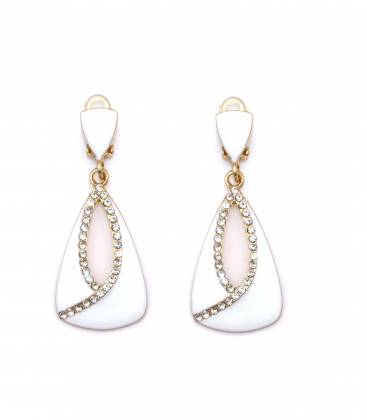 Oorclips | Witte parel met strassrand | Tijdloze elegantie