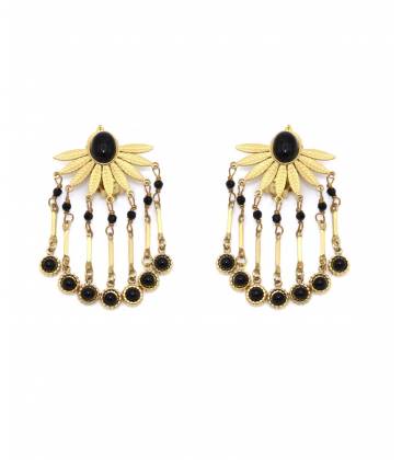 Oorclips | Goudkleurige oorclips met zwarte steentjes | Elegante sieraden