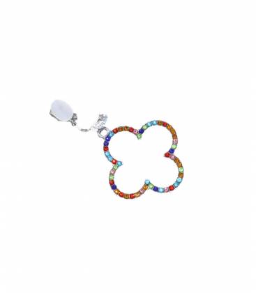 Fijne oorclips in bloemvorm met gekleurde strass steentjes in de rand