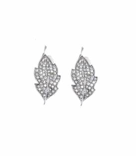 Zilverkleurige oorclips blad strass | modieuze clip oorbellen