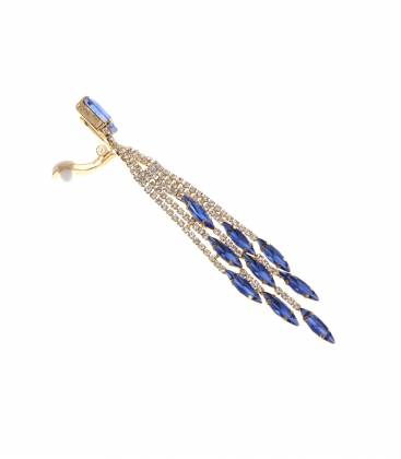 Lange oorclips | Goudkleurige lange oorclips met blauwe glas steentjes