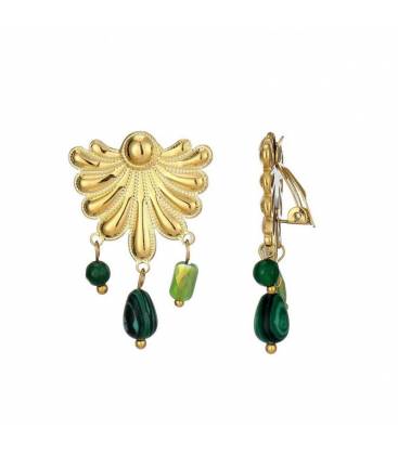 Oorclips | Goudkleurige oorclips met groene kraaltjes | Modieuze look