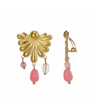Oorclips | Goudkleurige oorclips met roze kraaltjes | Stijlvol statement