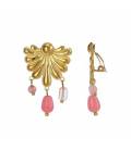 Goudkleurige oorclips met roze kraaltjes
