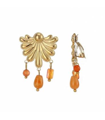 Oorclips goudkleurig met oranje kraaltjes | stijlvolle oorclips voor elke look