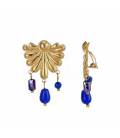 Oorclips goudkleurig met blauwe kraaltjes