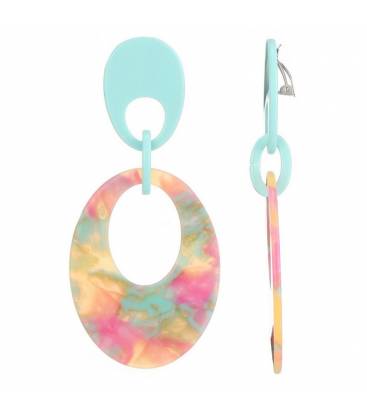 Oorbellen | Roze gekleurde oorclips met een effen groen oorstukje | Fashion sieraden