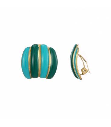 Turquoise met groene oorclips | stijlvolle golden stripes oorclips