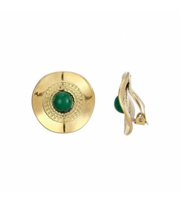 Oorclips met donker groen steentje Fashion sieraden glans Oorclips
