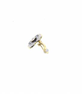Oorclips | zwarte bloem clip oorclips met creme rand