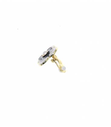 Oorclips | zwarte bloem clip oorclips met creme rand