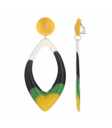Oorclips met ovale hanger | Gekleurde oorclips met geel accent