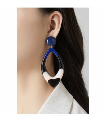 Oorclips met ovale hanger | Gekleurde oorclips met geel accent